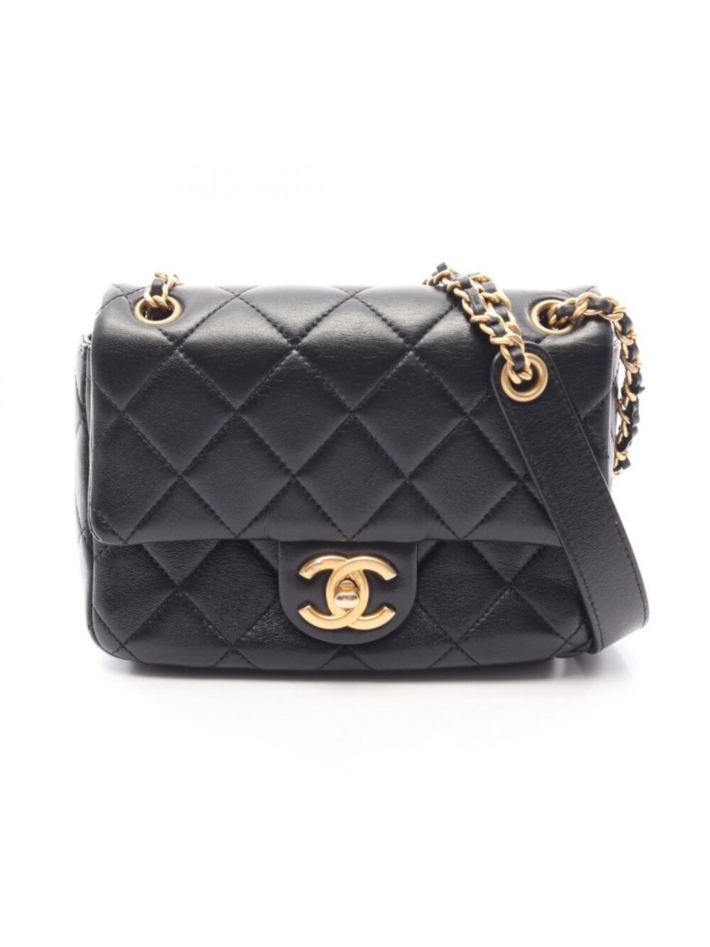 Chanel Shoulder Bag Quilted Mini Black Lambskin Mini Chain
